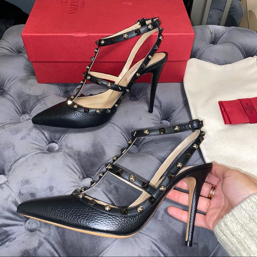 New Size 39.5 Valentino Garavani Rockstud Black Leather Pumps - Picture 4 of 10